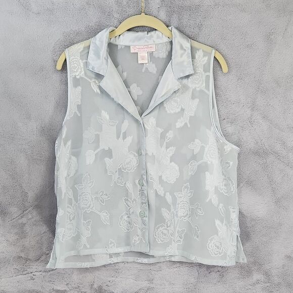 Oscar de la Renta Tops - Oscar de la Renta Pink Label sheer collared light blue button up blouse